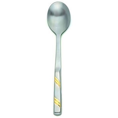 Alegacy Goldcrest Stainless Steel Solid Serving Spoon, Gold Trim, 11 3/4 Inch