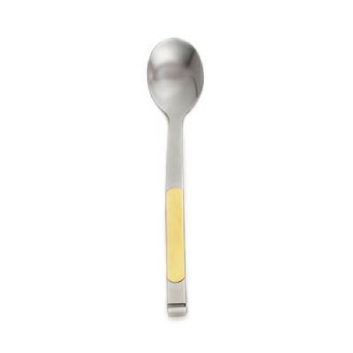 Alegacy Orbit Stainless Steel Solid Serving Spoon - Gold Trim Handle, 11 7/8 inch.