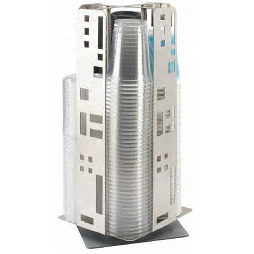 Cal Mil Stainless Steel Squared Revolving Cup/Lid Dispenser, 8.125 x 8.125 x 18.125 inch.
