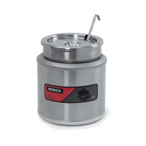 Nemco Food Equipment Round Countertop Cooker Warmer - with Inset Cover and Ladle, 11.875 x 13.5 inch.
