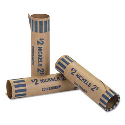 Preformed Tubular Coin Wrappers, Nickels, $2, 1,000 Wrappers/Box