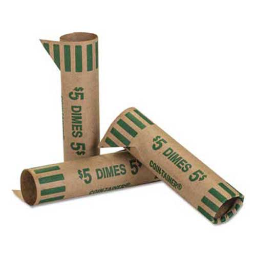 Preformed Tubular Coin Wrappers, Dimes, $5, 1,000 Wrappers/Box Preformed Tubular Coin Wrappers, Dimes, $5, 1,000 Wrappers/Box