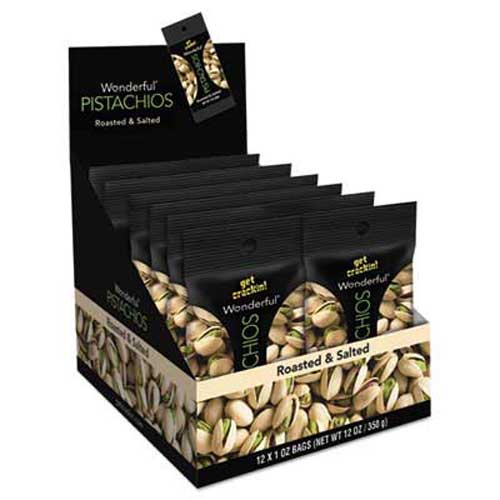 Wonderful Pistachios, Roasted and Salted, 1 oz Pack, 12/Box