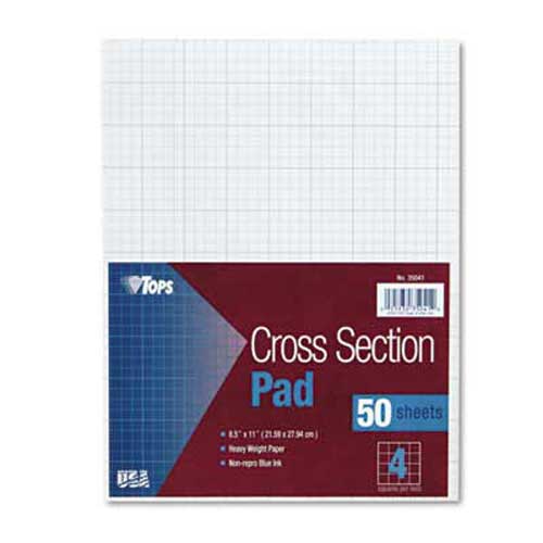 TOPS Cross Section Pads, 4 Squares, 8 1/2 x 11, White, 50 Sheets