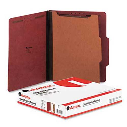 Universal Pressboard Classification Folders - Legal Size 4-Section Ruby Red (3 Pack)
