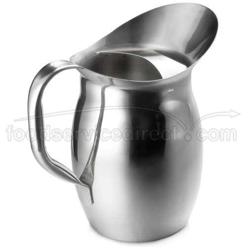 Tablecraft 18/8 Stainless Steel Mirror Finish Bell Water Pitcher With Ice Guard, 2 1/8 Quart Capacity