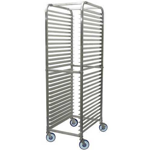 Winco Aluminum 30 Tier Sheet Pan Rack with Brake, 2 inch Spacing.