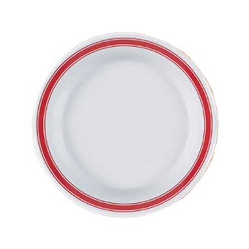 Yanco Houston Melamine Round Red Band/white Plate, 10 1/2 Inch Diameter -- 24 Per Case