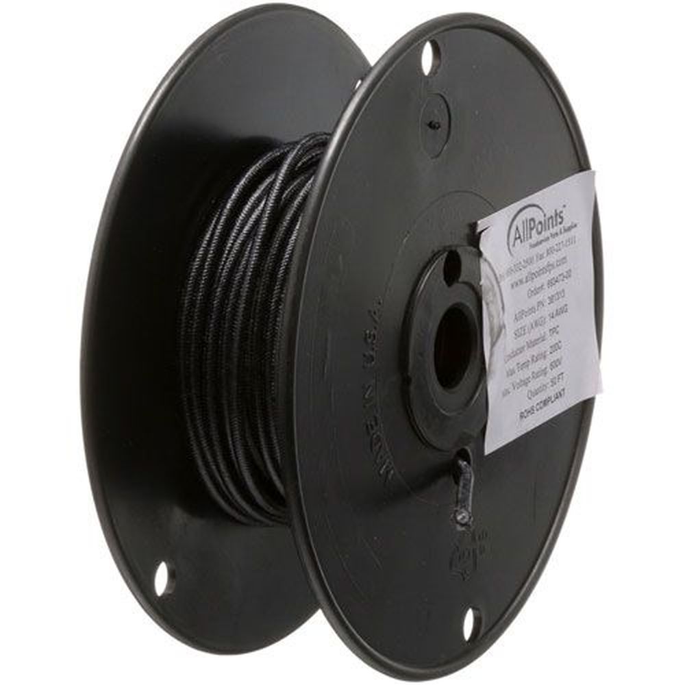 Allpoints All381313 14 Gauge Black High Temperature Wire, 50 Feet Roll
