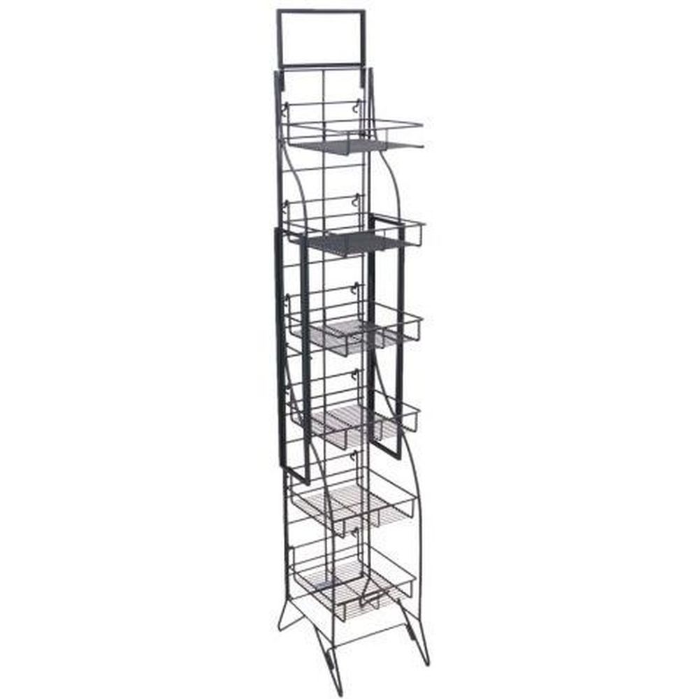 Mobile Merchandisers 6-Tier Ornate Fold-Up Wire Display with Sign Frame, 11 1/2 x 64 x 14 inch