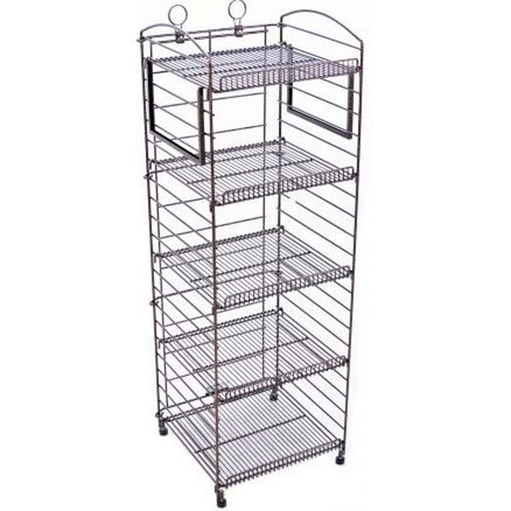 Mobile Merchandisers Bronze Hammertone 5-Shelf Fold-Up Wire Floor Display with Side Sign Frame, 16 x 47 x 16 inch