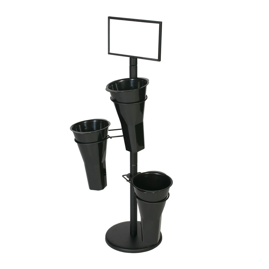 Mobile Merchandisers Black Floral Stand with 3 Plastic Vases and Sign Frame, 16 x 50 x 16 inch