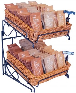 Mobile Merchandisers Matte Black 2 Tier Square Willow Basket Counter Display