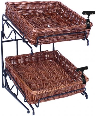 Mobile Merchandisers Matte Black 2 Tier Square Willow Basket Counter Display