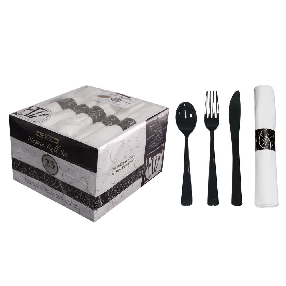 Northwest Enterprises Party Essentials Napkin Roll With Heavy Duty Cutlery Box Set -- 150 Set Per Case