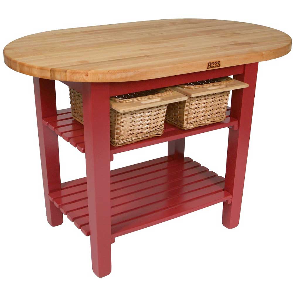 John Boos Barn Red Base Cream Finish Maple C Eliptical Table with Two