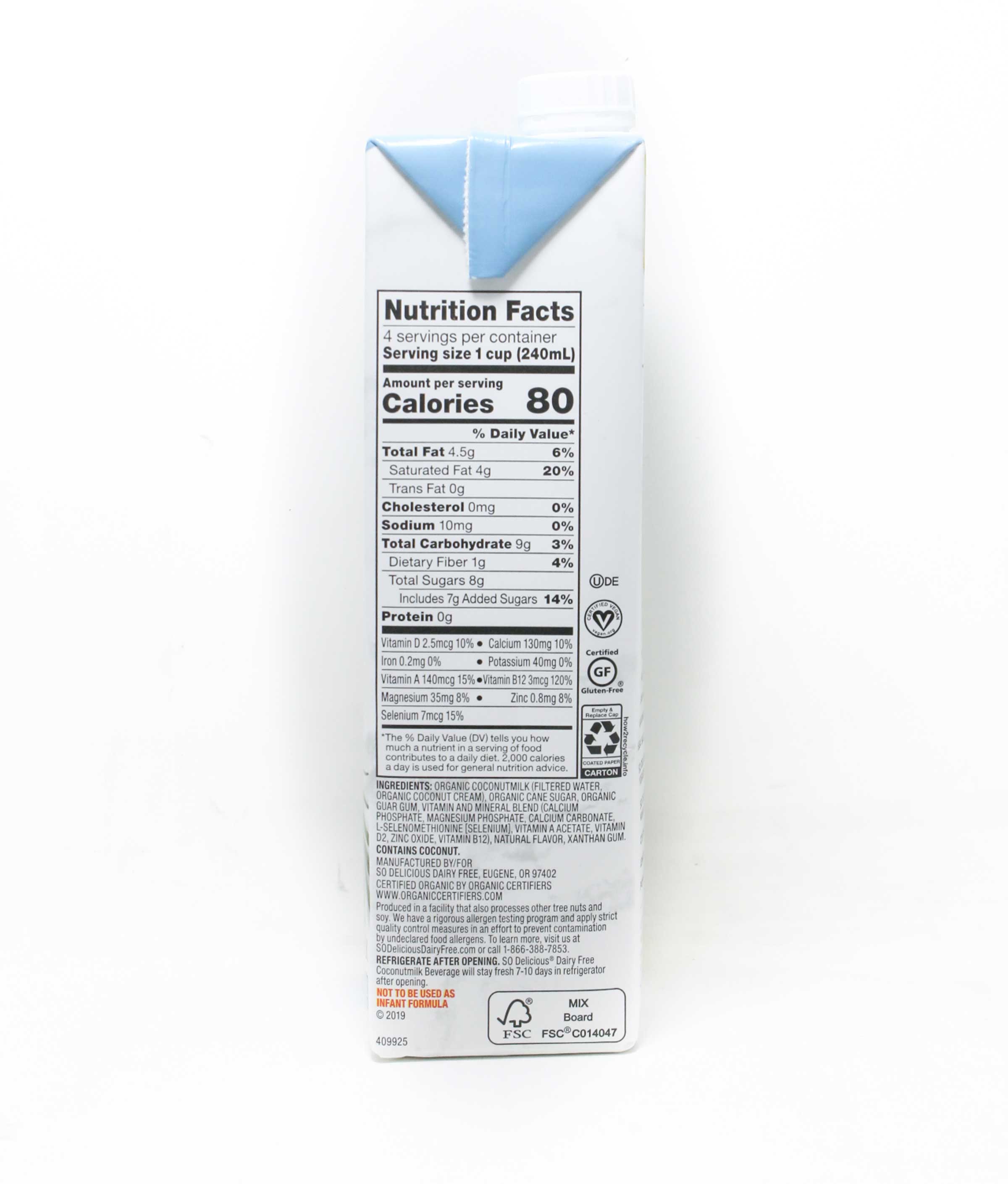 So Delicious Dairy Free Vanilla Coconut Milk, 32 Fluid Ounce -- 12 Per Case