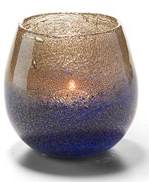 Hollowick Blue And Gray Laredo Bubble Glass Votive Lamp, 3.5 X 4 X 4 Inch