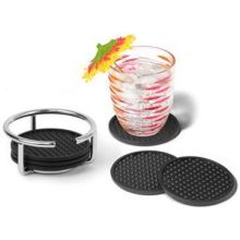 Spectrum Euro Chrome Coaster Container With 6 Flexible Coasters, 2.25 X 4.75 X 4.75 Inch