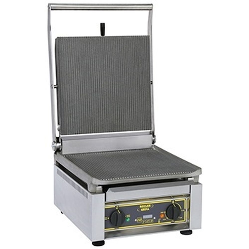 Equipex Roller Grill Cast Iron Smooth Top 120 Volt Electric Panini Grill, 14 X 14 Inch