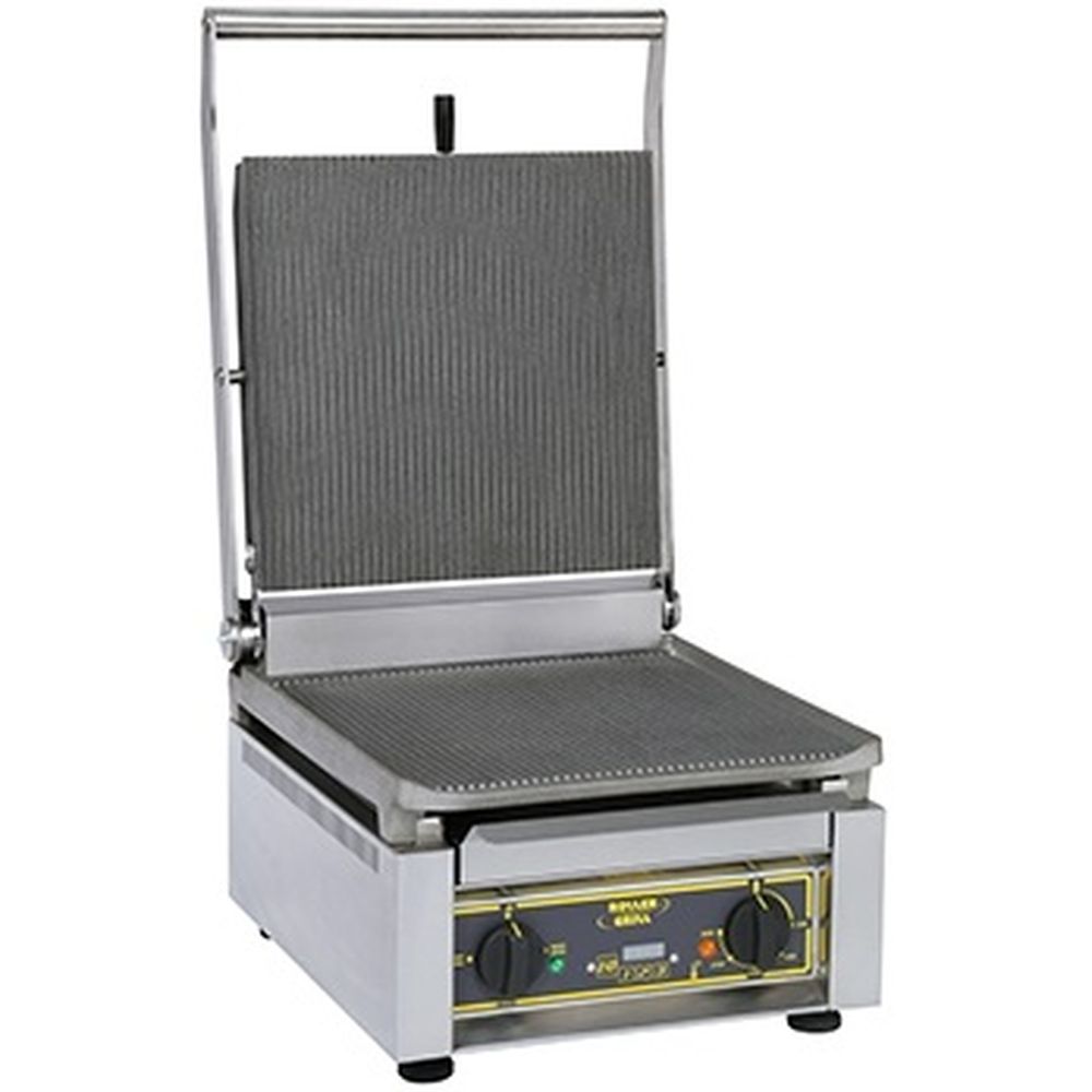 Equipex Roller Grill Cast Iron Electric Panini Grill, 14 X 14 Inch