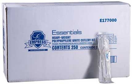 Empress Extra Heavy Weight Polypropylene White Cutlery Kit -- 250 per case