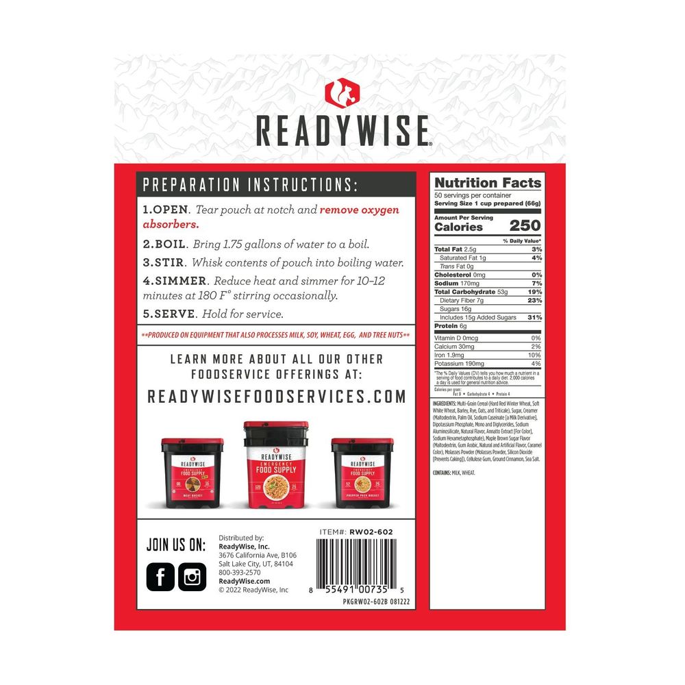 Readywise Brown Sugar And Maple Multi-grain Cereal, 50 Servings -- 4 Per Case