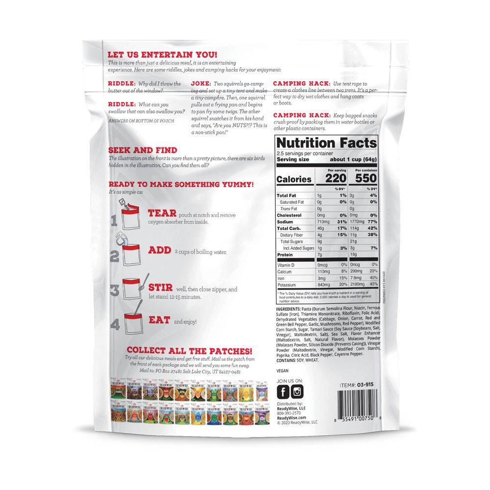 Readywise Switchback Spicy Asian Style Noodle, 16 Ounce -- 50 Per Case