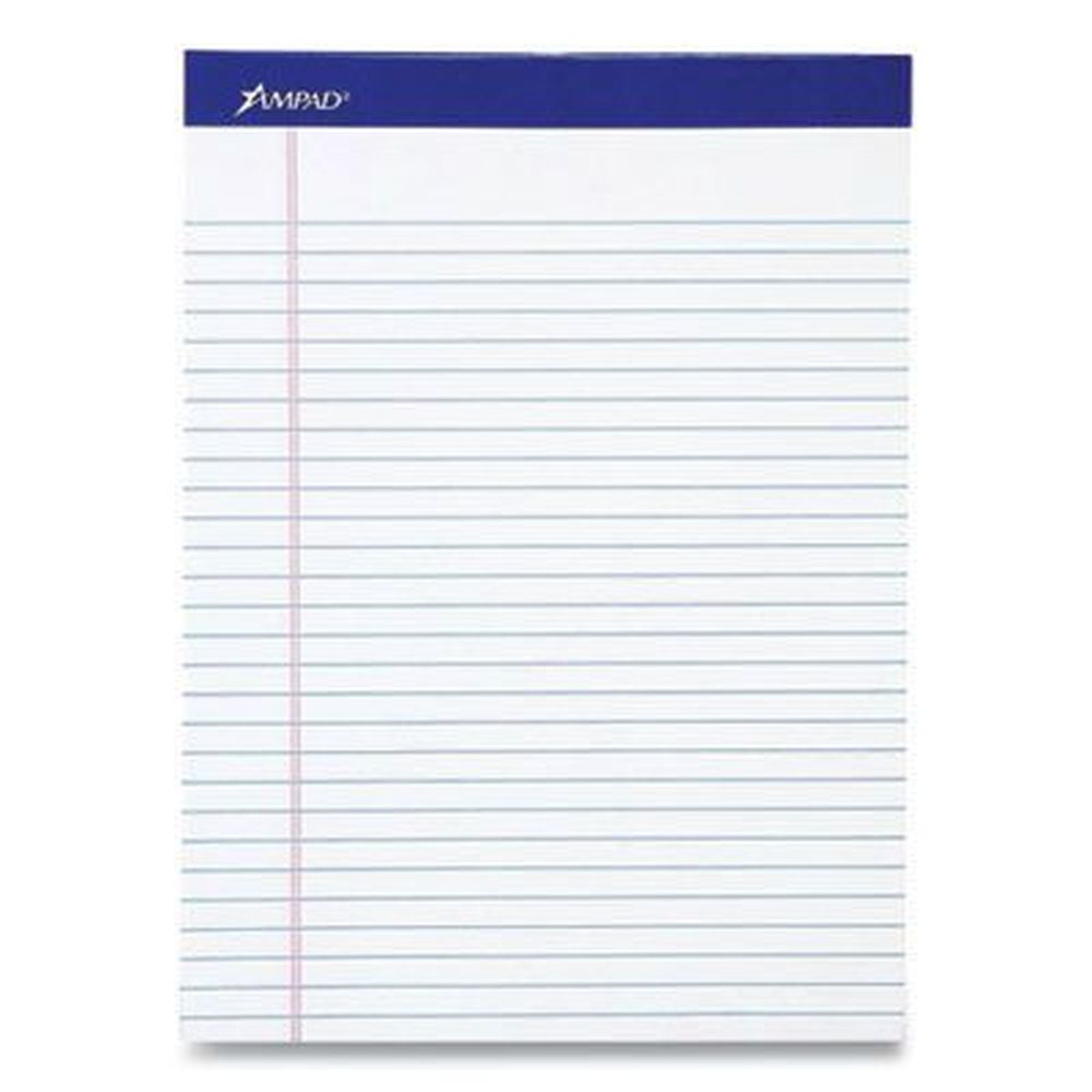 Ampad Wide/legal Rule 50 White Perforated Writing Pad With 8.5 X 11.75 Inch Sheets -- 12 Per Case