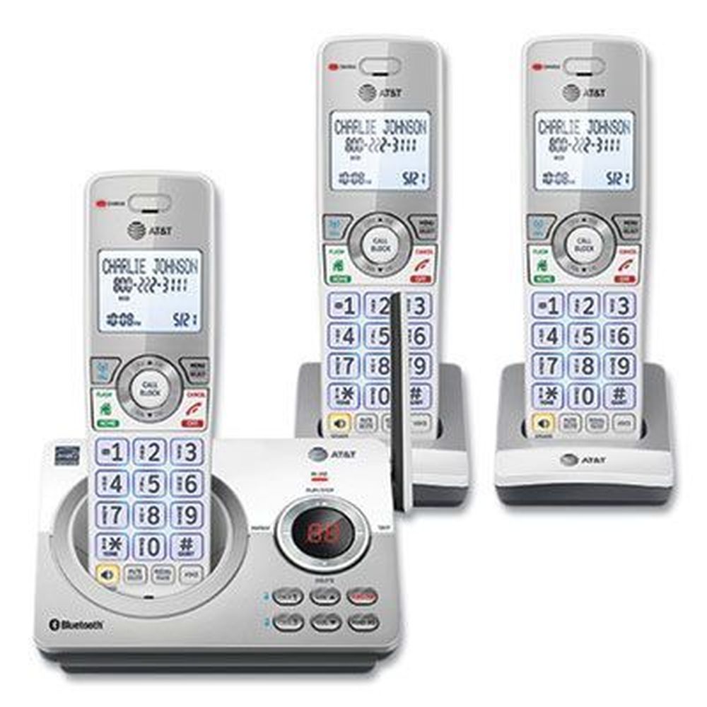 At And T White/silver Connect To Cell Dl72310 Cordless Telephone With Base And 2 Additional Handsets