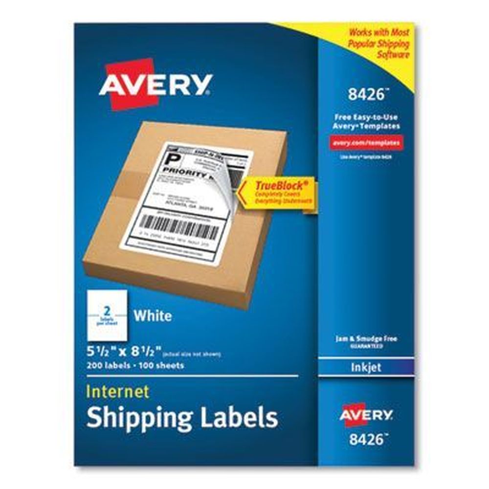 Avery White Shipping Labels With Trueblock Technology For Inkjet Printers, 5.5 X 8.5 Inch - 2 Per Sheet -- 200 Sheets Per Pack