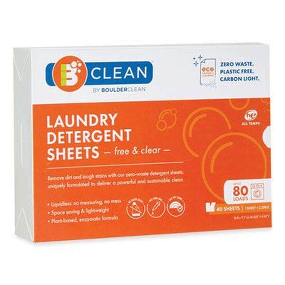 Boulder Clean Free And Clear Laundry Detergent Sheets - 40 Per Pack -- 12 Packs Per Case