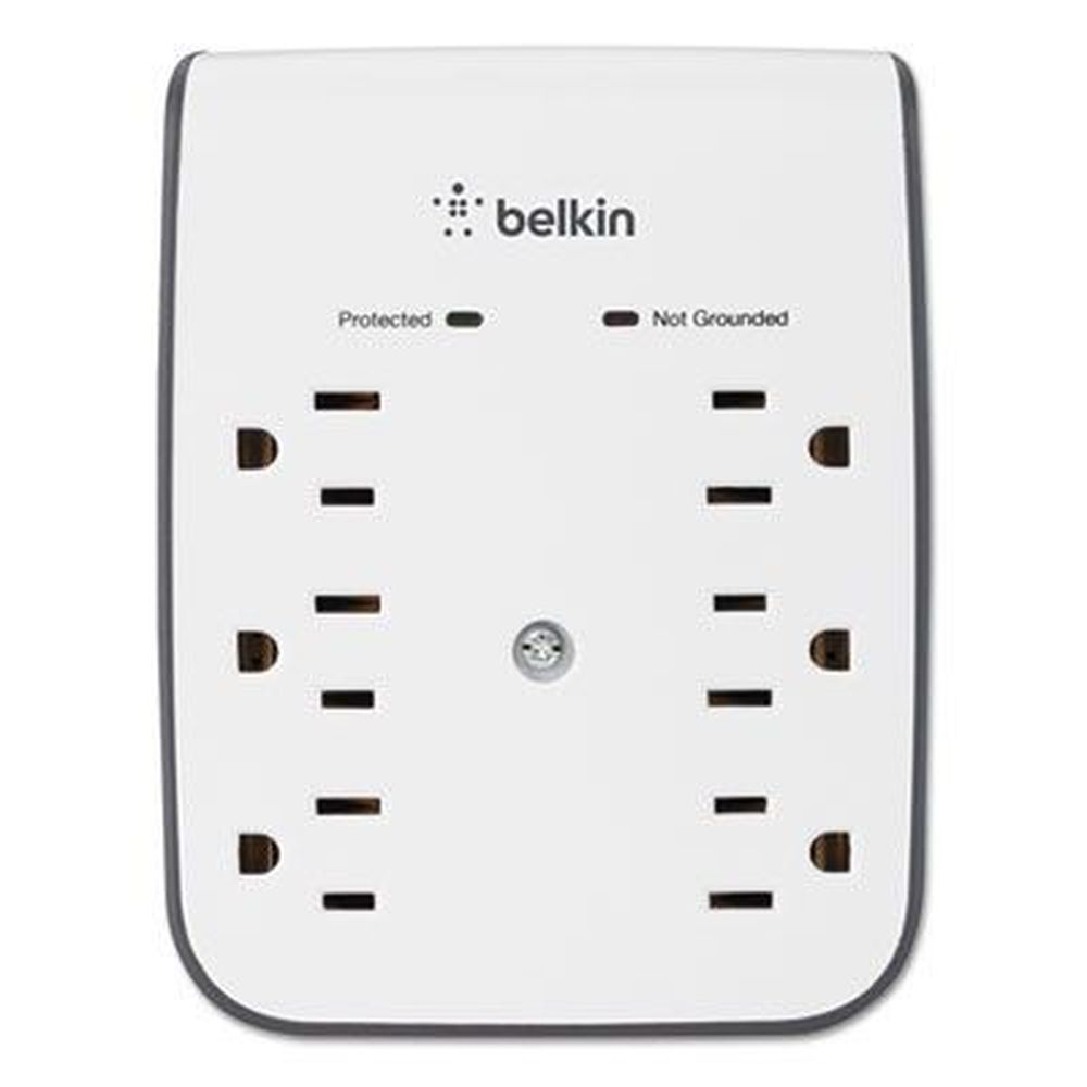 Belkin White Surgeplus Usb Wall Mount Charger With 6 Outlets And 2 Usb Ports, 6.25 X 5.13 Inch
