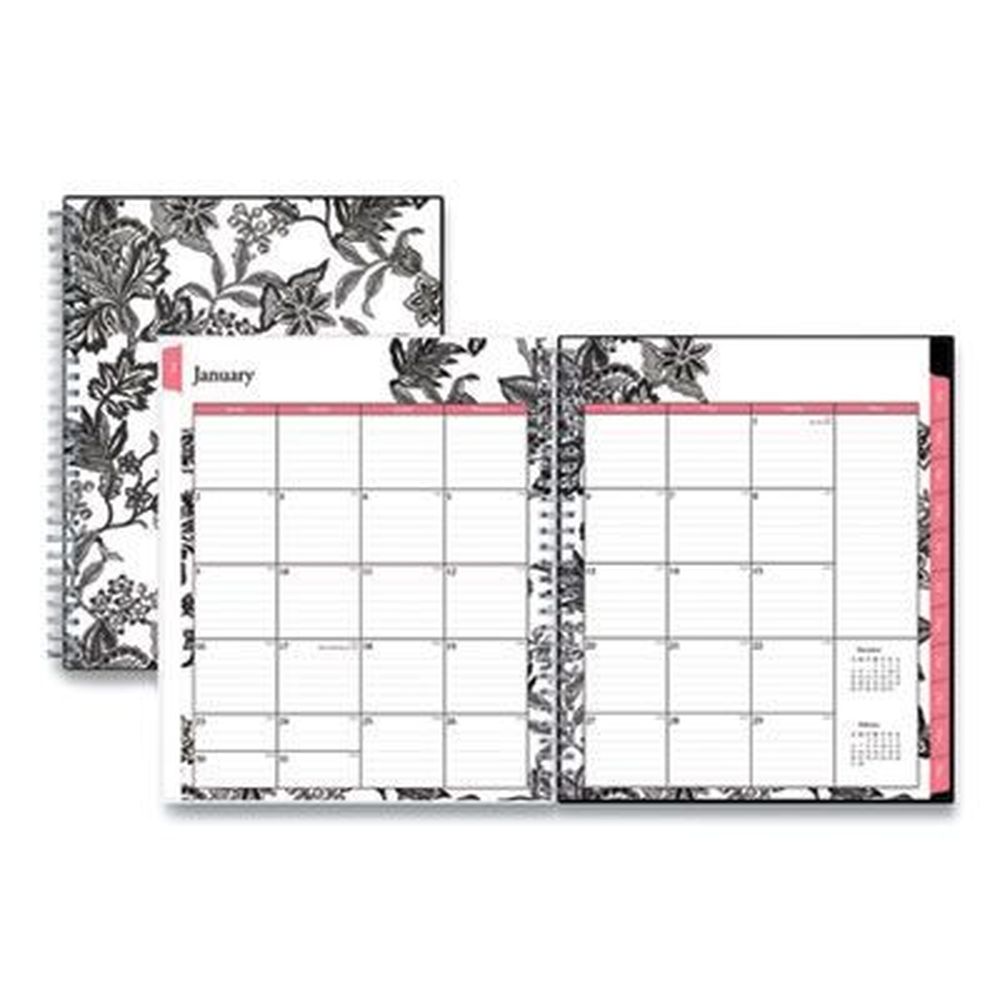 Blue Sky Floral Artwork 12-month Jan To Dec 2023 Analeis Monthly Planner With White/black/coral Cover, 10 X 8 Inch
