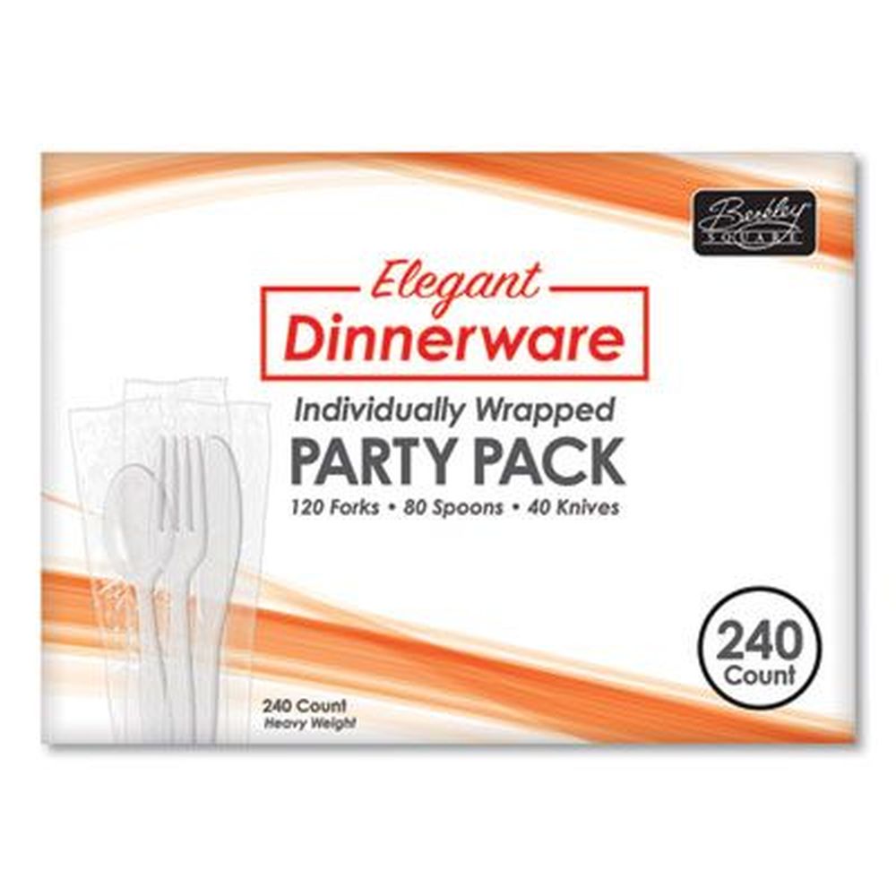 Berkley Square White Individually Wrapped Elegant Dinnerware Heavyweight Cutlery Assortment -- 240 Per Box
