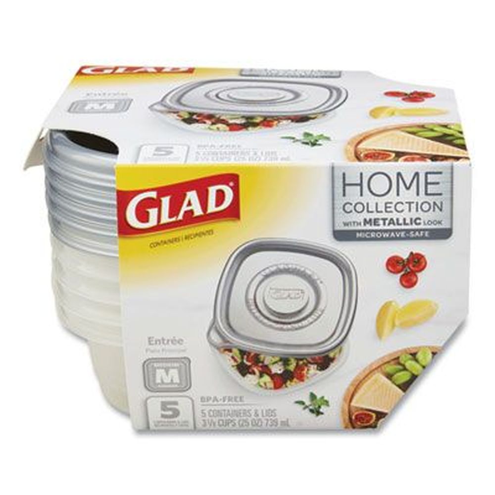 Glad Medium Square Home Collection Food Storage Container With Lid, 25 Ounce -- 5 Per Pack