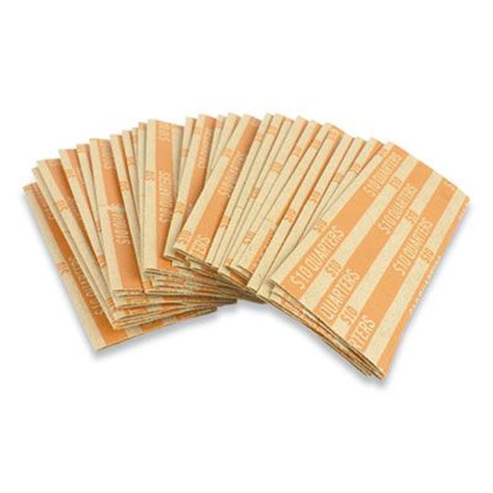 Flat Tubular Coin Wrap, Quarters, $10.00, Orange, 1,000/Box Flat Tubular Coin Wrap, Quarters, $10.00, Orange, 1,000/Box