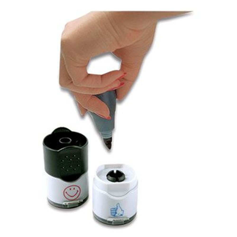 Dual Message Pre-Inked Round Stamp, Smiley Face/Thumbs-Up, 0.63 Dual Message Pre-Inked Round Stamp, Smiley Face/Thumbs-Up, 0.63