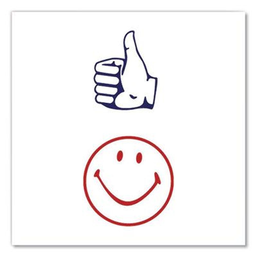 Dual Message Pre-Inked Round Stamp, Smiley Face/Thumbs-Up, 0.63