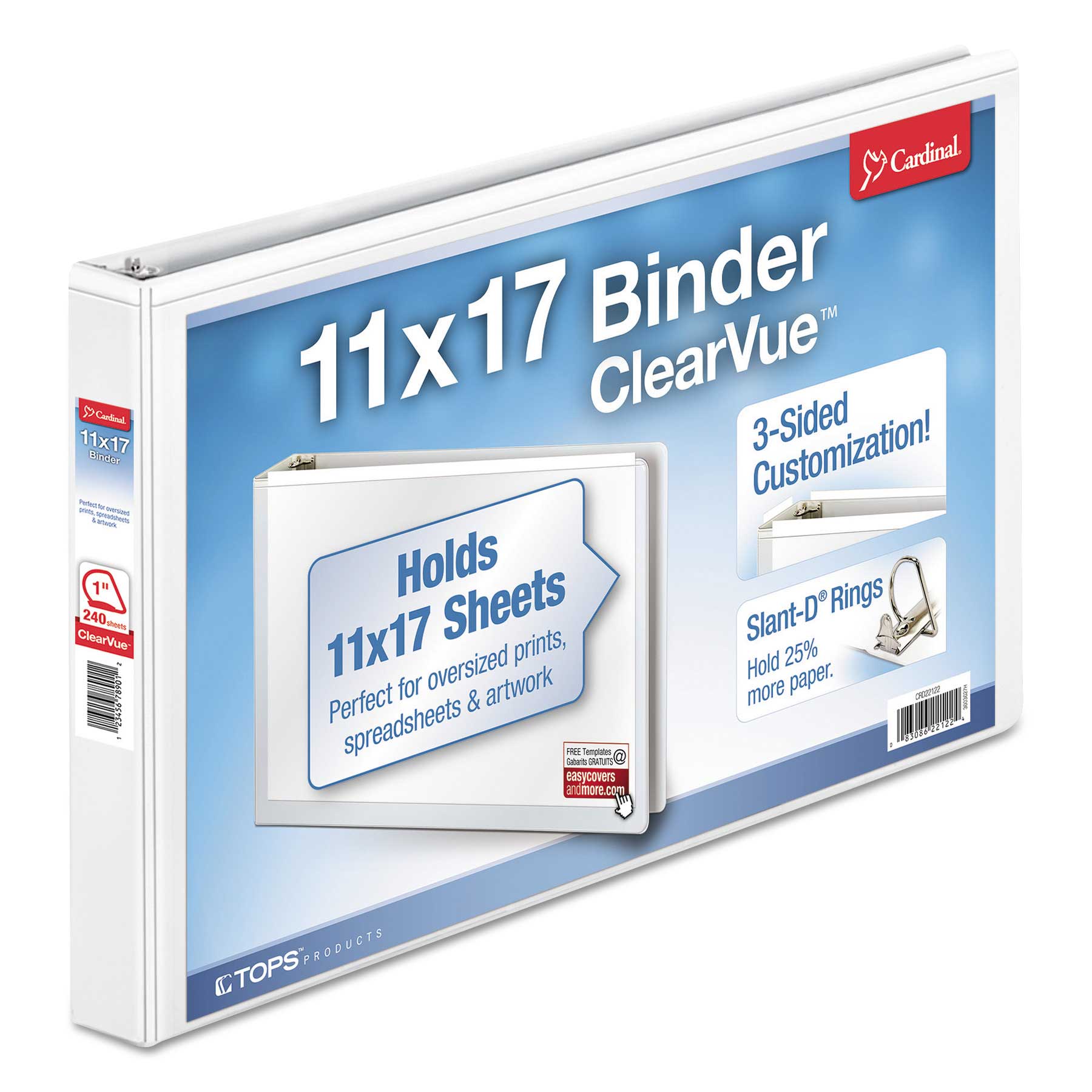 Cardinal Clearvue White Slant D 3 Rings Ring Binder, 11 X 17 Inch