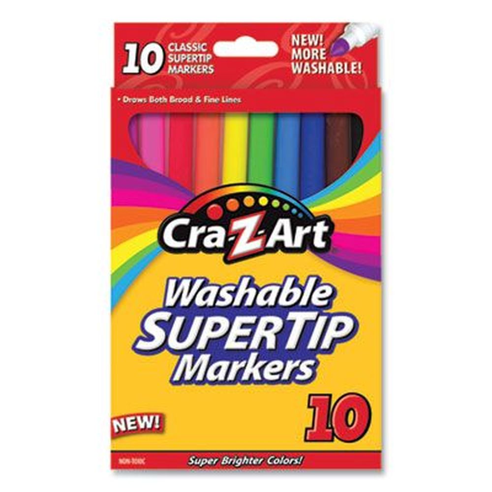 Cra-z-art Assorted Colors Washable Supertip Markers With Fine/broad Bullet Tips -- 10 Per Set