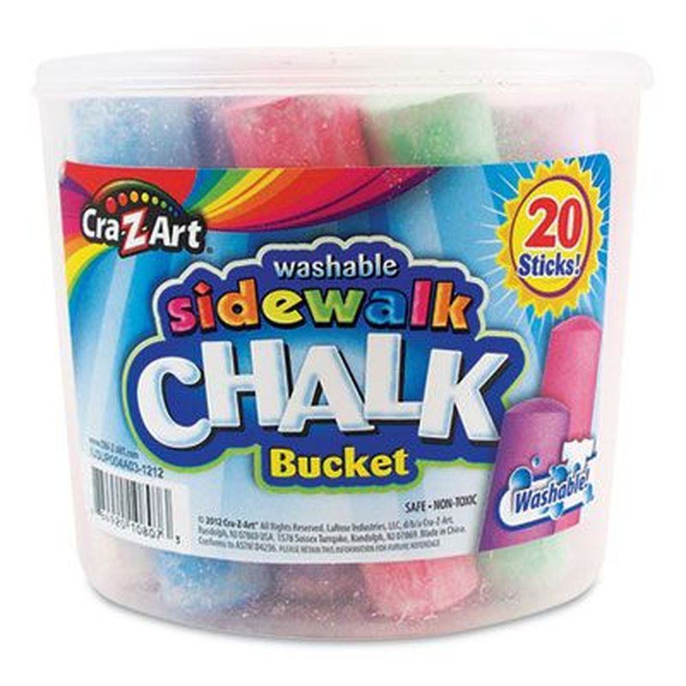 Cra-z-art Washable Sidewalk Jumbo Chalk In Storage Bucket With Lid And Handle, 12.63 Inch -- 20 Per Pack