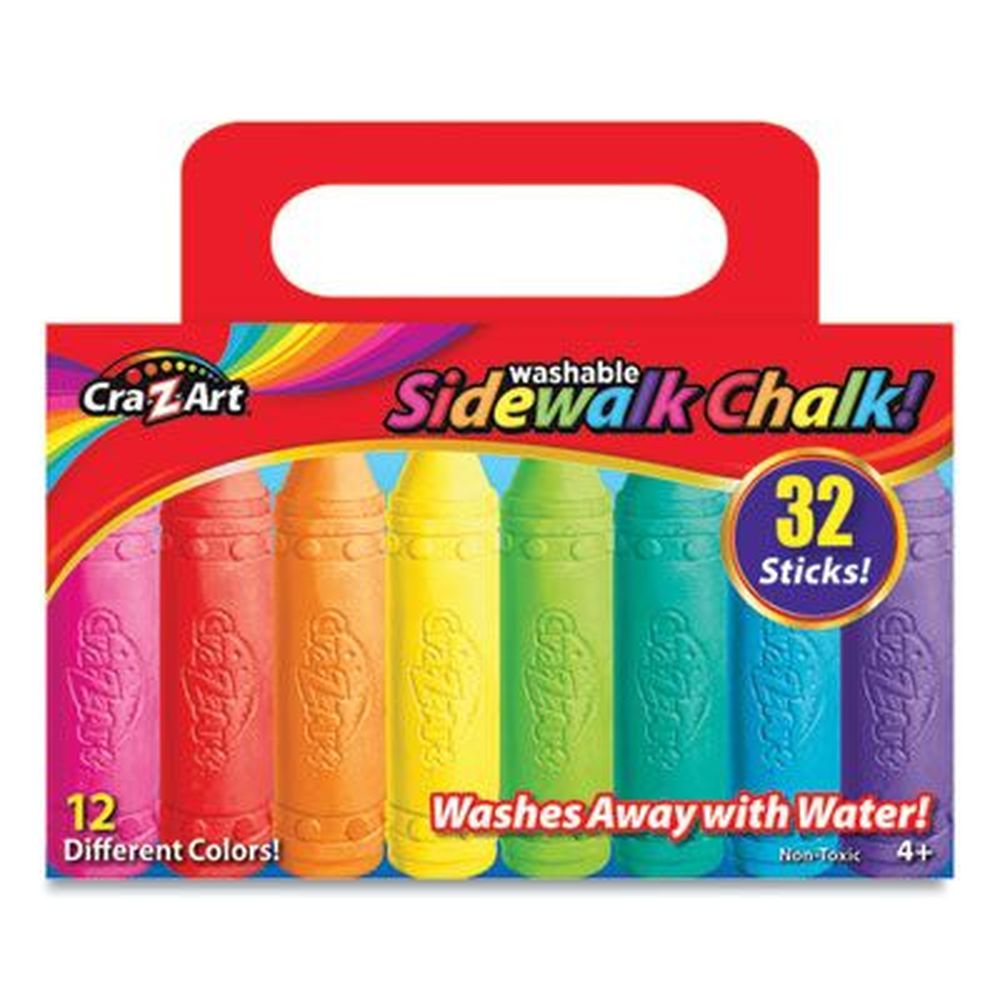 Cra-z-art 12 Assorted Colors Washable Sidewalk Chalk -- 32 Sticks Per Box