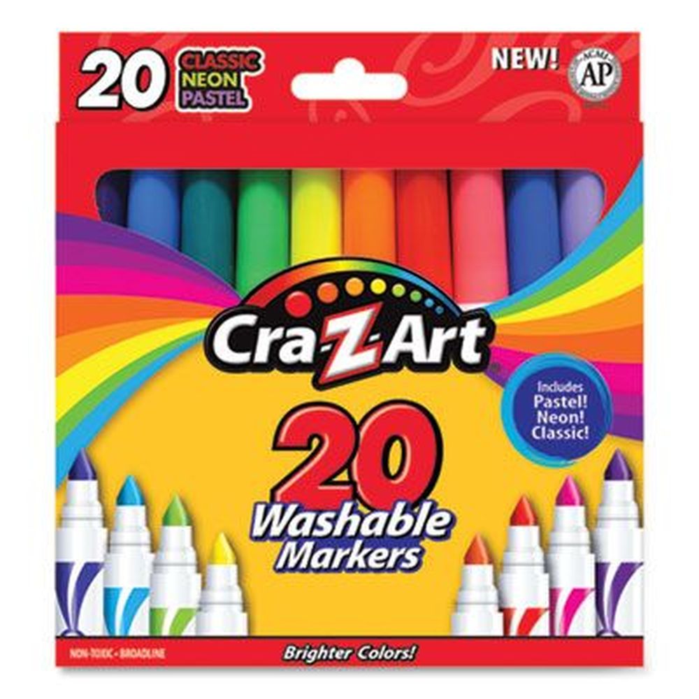 Cra-Z-Art Assorted Classic/Neon/Pastel Colors Washable Markers with Broad  Bullet Tip -- 20 per set