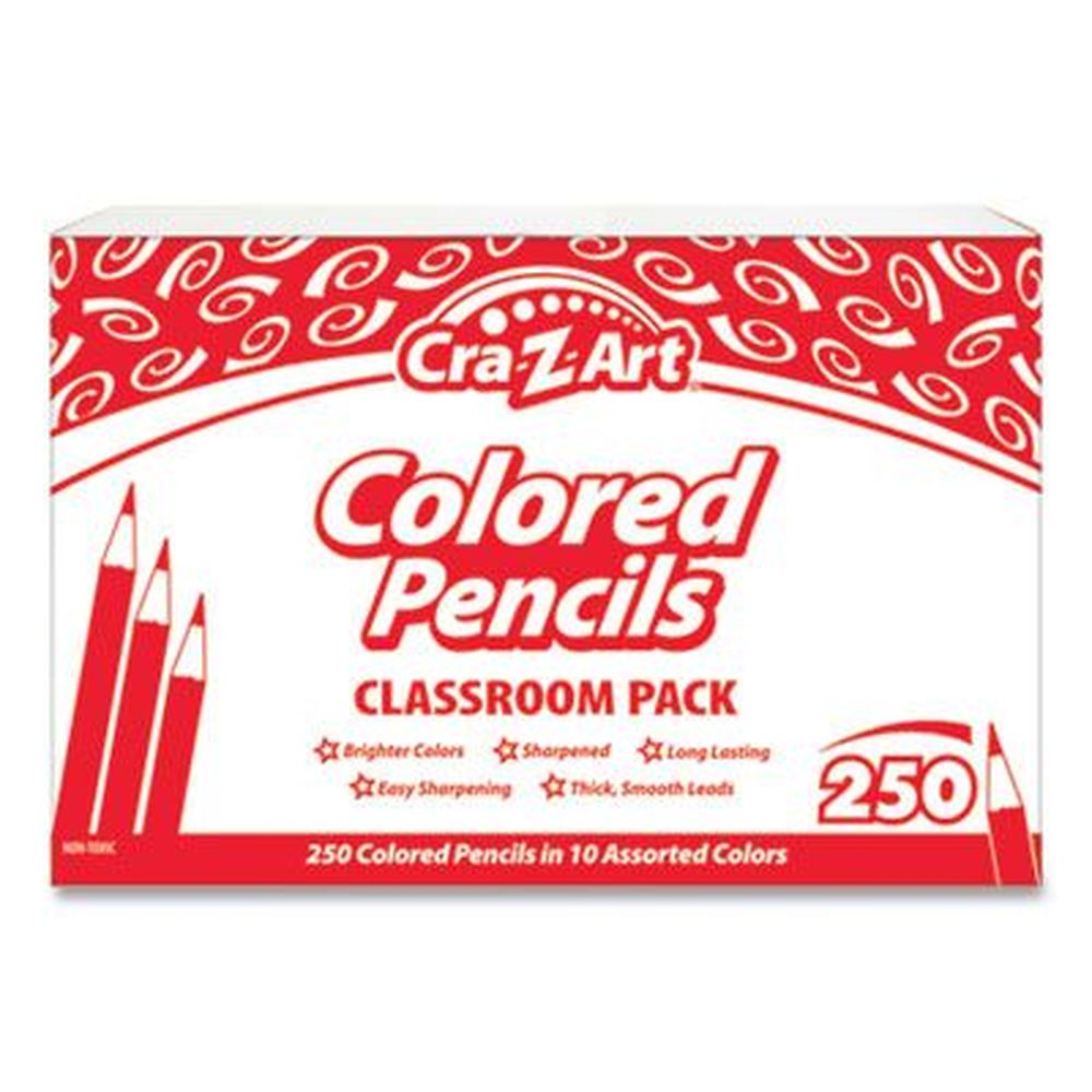 Cra-z-art Colored Pencils -10 Assorted Lead/barrel Colors -- 250 Per Set