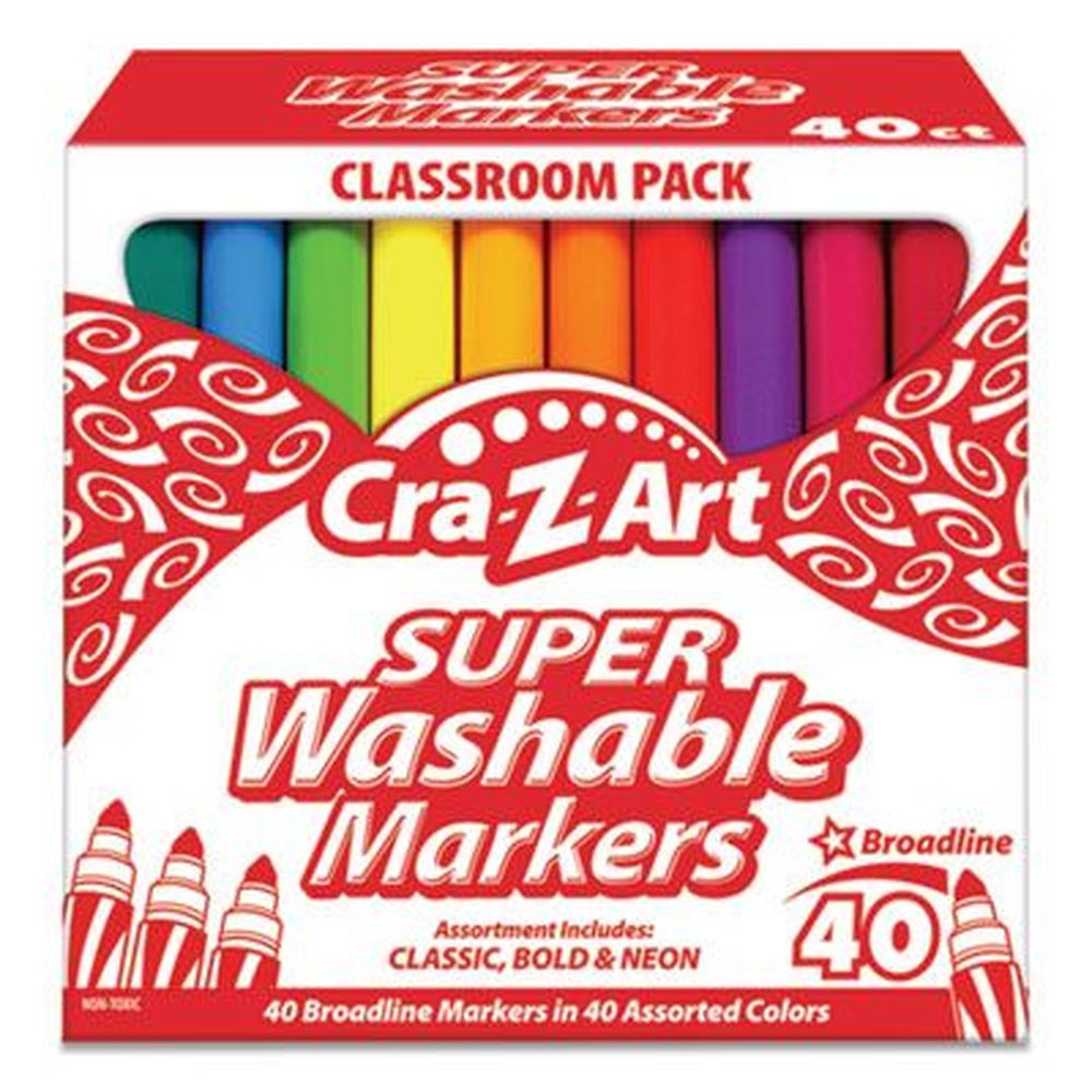 Super Washable Markers, Broad Bullet Tip, Assorted Colors, 40/Set