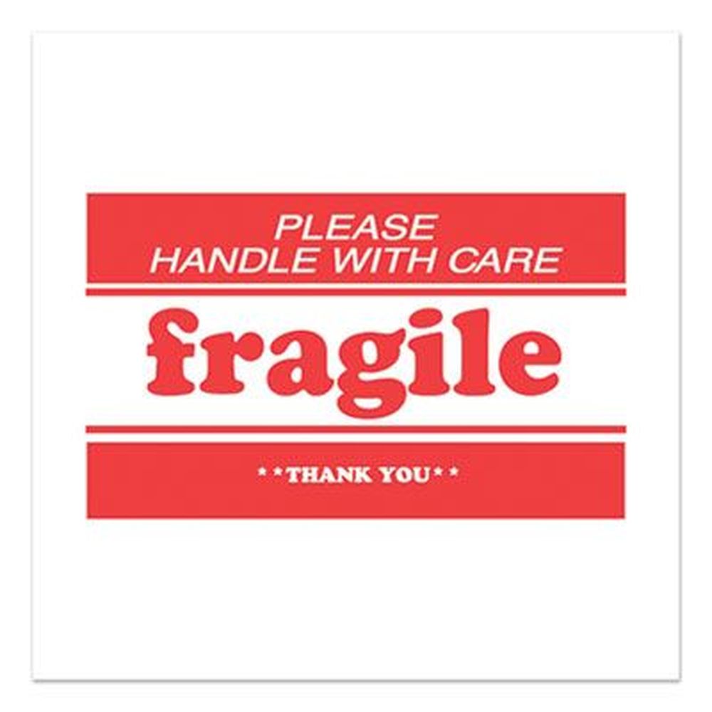 Decker White/red Fragile-please Handle With Care-thank You Pre-printed Message Label, 2 X 3 Inch -- 500 Per Roll