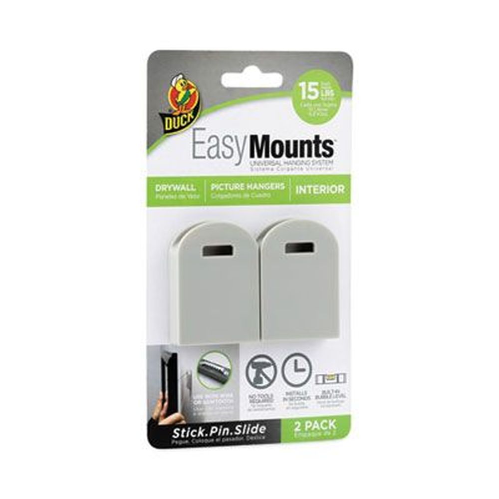 Duck Easymounts Small Gray Picture Hanger, 15 Pound Capacity -- 2 Per Pack
