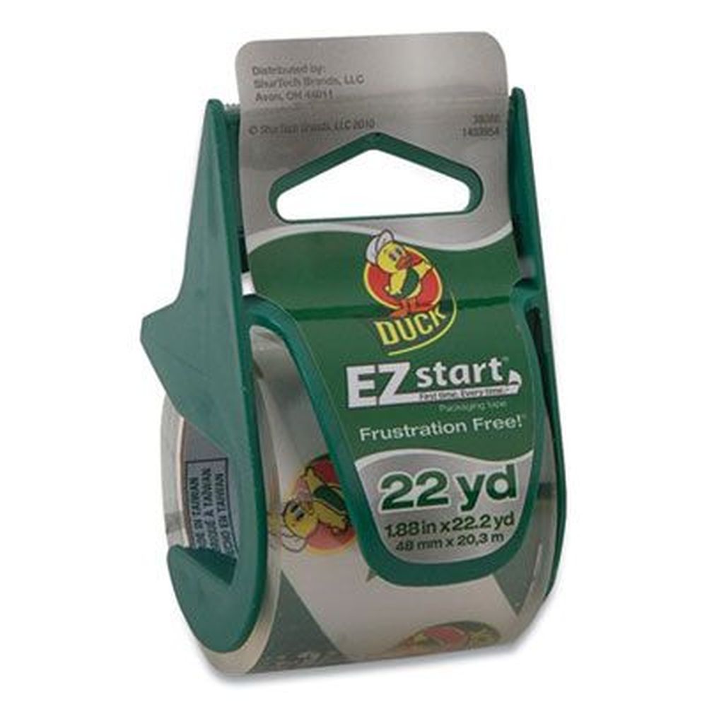 Duck Ez Start Clear 3 Inch Core Premium Packaging Tape With Dispenser, 1.88 Inch X 22.2 Yards -- 6 Per Pack
