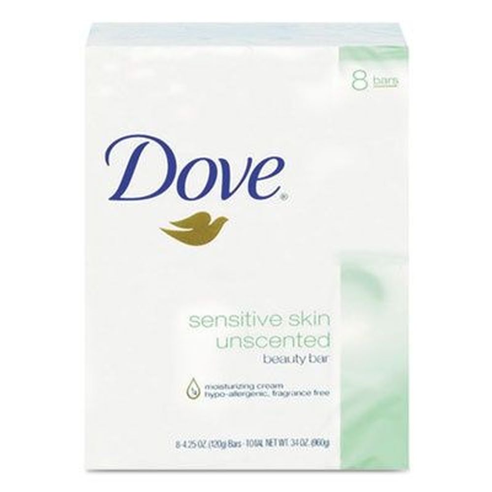 Dove Sensitive Unscented Skin Bath Bar, 4.5 Ounce - 8 Bars Per Pack -- 9 Packs Per Case
